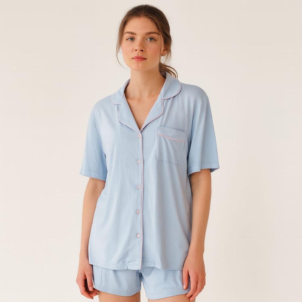 Ekouaer Women's Short Sleeve Button-Down Pajama Set – Soft Sleepwear in PlusXXL.